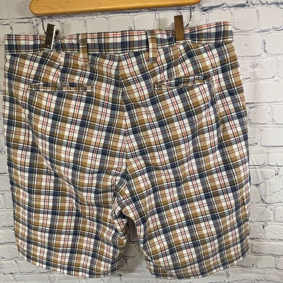 Olde School Brand Retro Reversible Flat Front Classic Khaki Madras Plaid Size 36 - Picture 3 of 9